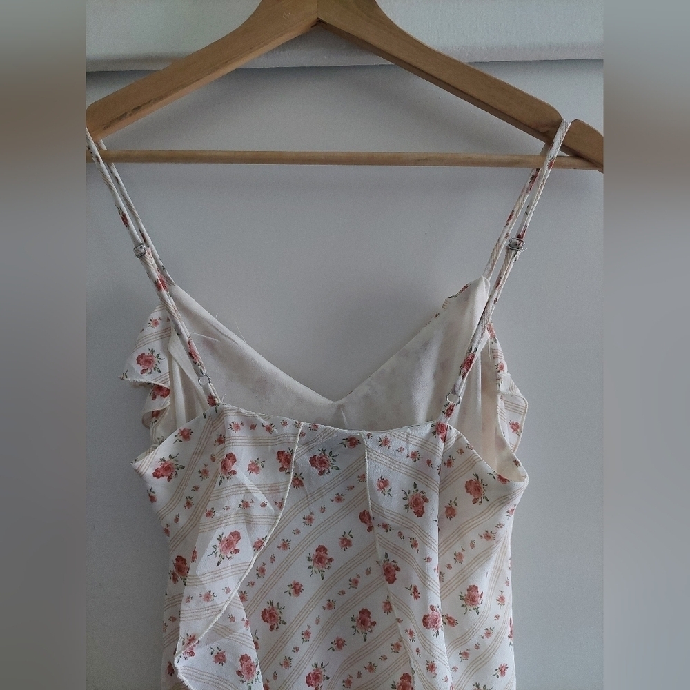 90s Y2K Ditsy Floral Ruffle Maxi Dress Spaghetti Straps Cream Bohemian Boho - Picture 7 of 7